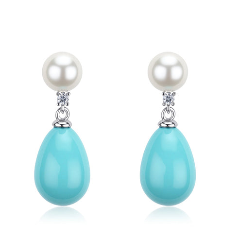 Freshwater Pearl and Waterdrop Turquoise Earrings